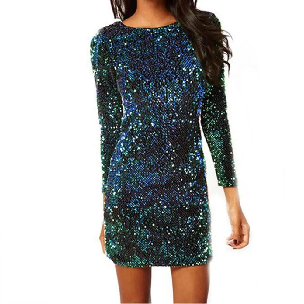 

Sexy Backless Bodycon dress hot Vintage black Women Long-sleeved Dress Sequin Mini Dress for Slim Women dress 2020 new