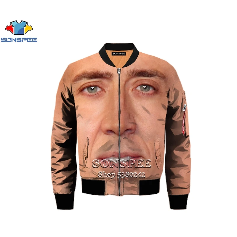 2 Мужская и женская SONSPEE пальто с 3D принтом Nicolas Cage Face, зимняя популярная куртка-бомбер, повседневные топы с длинным рукавом и v-образным вырезом в стиле Харадзюку - Цвет: 2