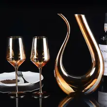Роскошный u-образный Хрустальный красный винный рожок Стеклянный Графин Аэратор Графин Pourer Золотой винный графин