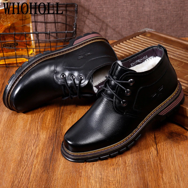

Winter Waterproof Men's Casual Cashmere Leather Shoes Flannel High Top Slip-on Male Casual Shoes Rubber Warm Shoes for Mens