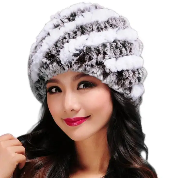 

Stripe Print Hats Handmade Women Warm Female Caps Headgear Contrast Color Winter Keep Warm Hats Kintted Wool Outdoor Warm Caps