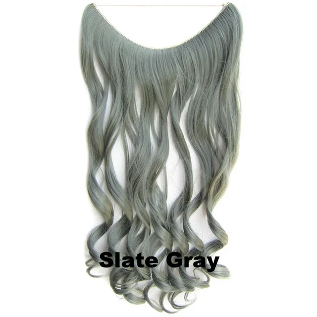 24inch 50grams 100grams Synthetic Hair Extension Gradual Color Brown Gray Blonde String Halo Hairpieces Extensions 100g-slategray-wavy