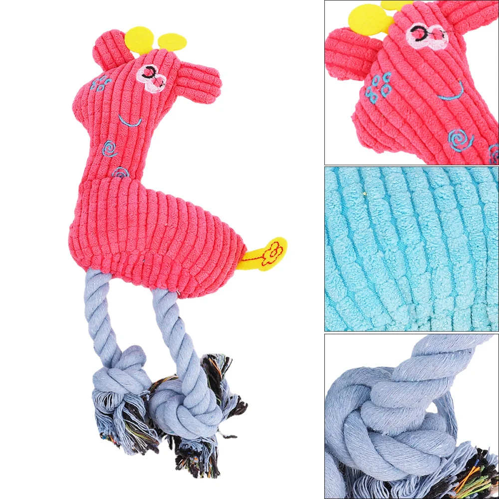 2pcs Pet Dog Squeaky Toy Cartoon Fawn Shaped Molars Chewing Plaything Plush Bite Resistance (Rosy Blue) | Дом и сад
