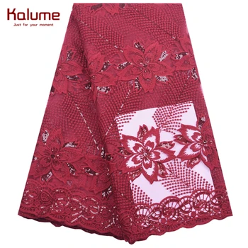 

Kalume Fashion African Lace Fabric Red French Mesh Milk Silk Lace Fabric With Sequins Nigerian Lace Fabric For Wedding Sew F1875