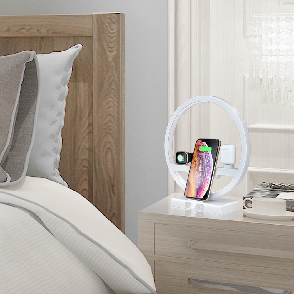 Touch Table Desk Lamp 3 in 1 Qi Wireless Charger 10W For iPhone Samsung Charger Dock Holder Stand F