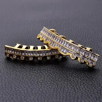 

New Baguette Set Teeth Grillz Top & Bottom Silver Color Grills Dental Mouth Hip Hop Fashion Jewelry Rapper Jewelry Gift