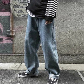 

Men Jeans Retro Letter Printed Leisure Loose Straight Korean Style Chic High Quality Harajuku All-match Simple Mens Teens Trendy