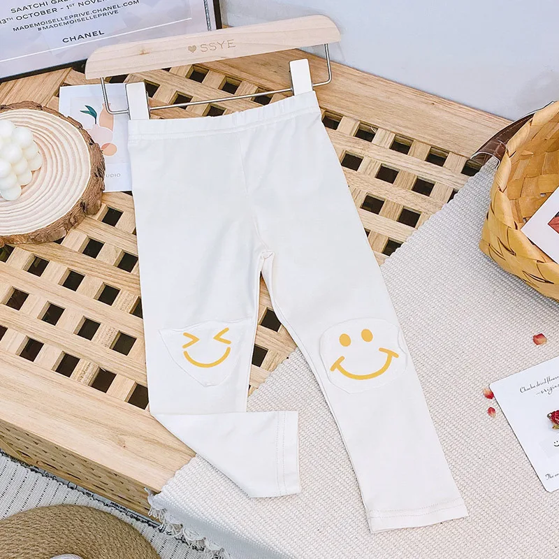 Весенне осенние детские леггинсы для девочек эластичные штаны с веселым