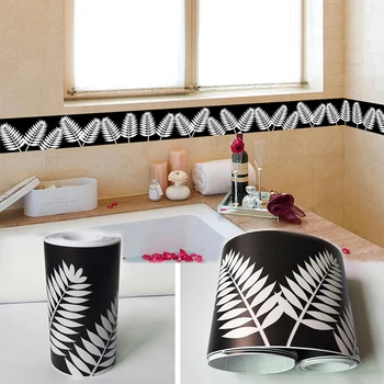 

1 Roll 0.1x5m Black White Flower Stickers Waist Line Wall Sticker Wallpaper Kitchen Bathroom Toilet Border Waterproof Baseboard