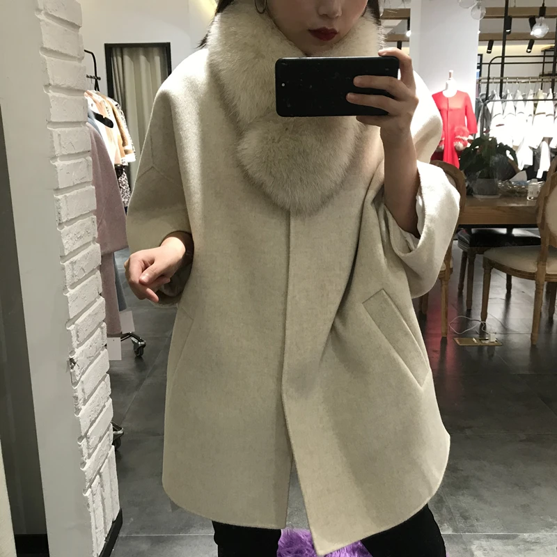 OFTBUY повседневное пальто с натуральным мехом зимняя куртка для женщин с воротником из натурального Лисьего меха шерстяная Свободная верхняя одежда теплая женская уличная одежда - Цвет: photos color
