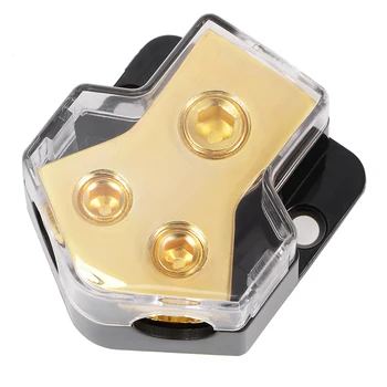 

uxcell 2 Way Power Distribution Block 2 Gauge in 4 Gauge Out Amp Power Ground Distributor for Car Audio Splitter Gold Tone
