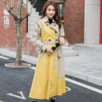 

Fashion Designer Runway Long Trench Coat Autumn Winter Patchwork Belt Trench Coat Windbreaker Manteau Femme Hiver Overcoat