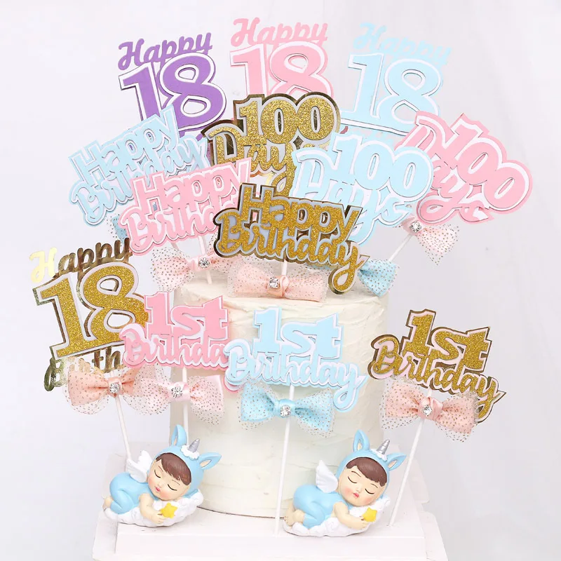 1 Year 100 Days 18 Years Bow Paper Cake Topper Child Kids Birthday Decoration Party Supplies Baby Shower Adult Ceremony | Дом и сад