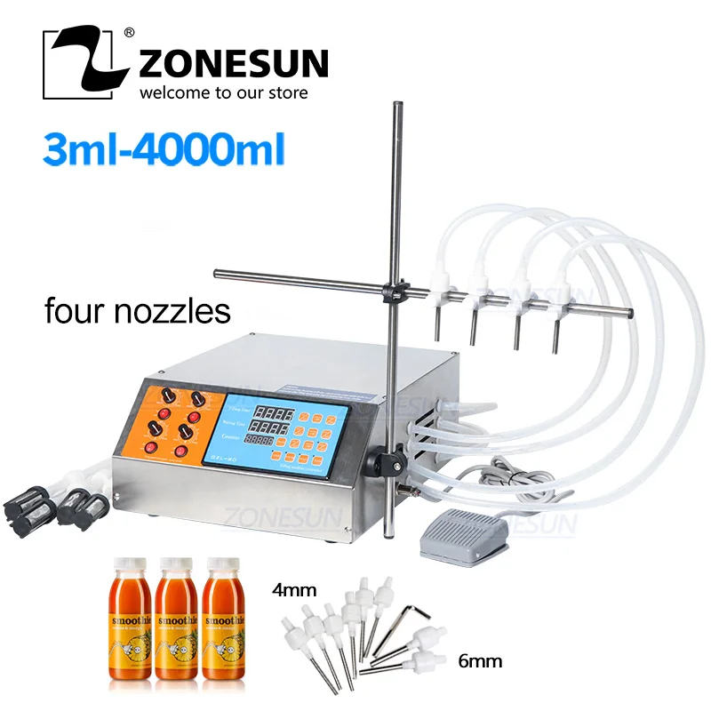 ZONESUN 4 сопла электрическая машина для розлива соевого соуса молока сока воды