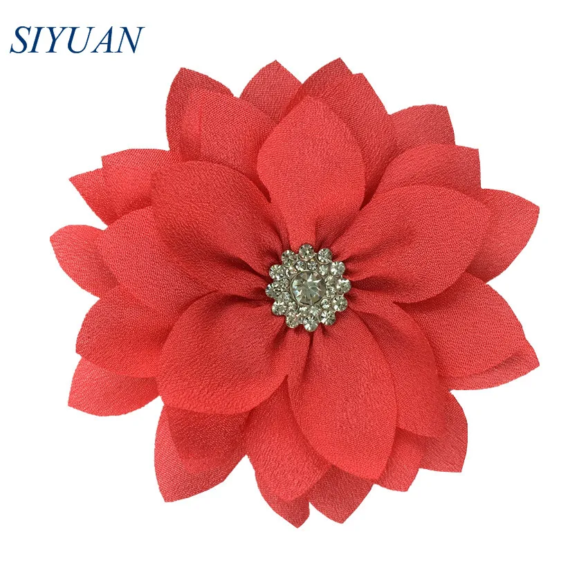 30pcs/lot 9cm Rhinestone Beaded Fabric Flower with Hair Clip Multy Layer Lotus Flower Fashion Hair Accessories TH300 - Цвет: 8-coral