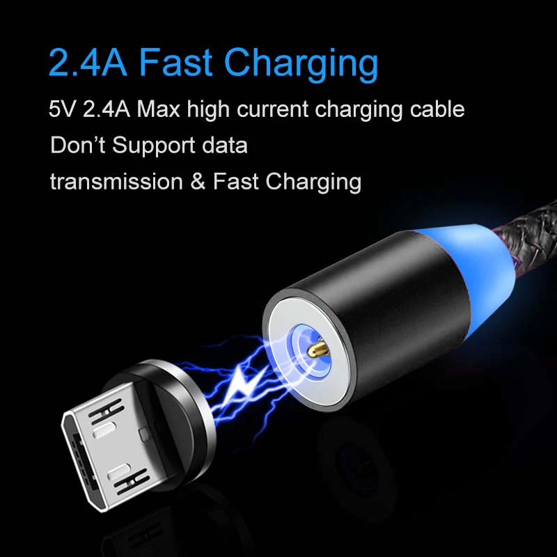 Светодиодный магнитный USB кабель Micro Type C Магнитный зарядный провод для iPhone 11 X XR