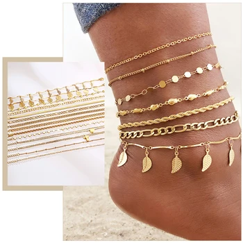 1/2/3pcs/set Gold Color Stainless Steel Chain Anklets for Women, Leg Ankle Holidays Beach Foot Jewelry,  Female Accessories