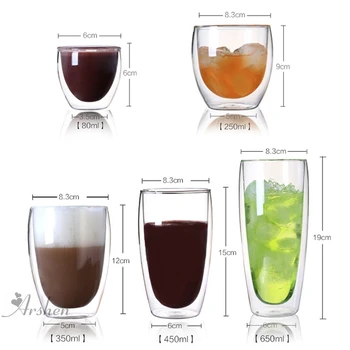 

Arshen 80/250/350/450/650 ML Double Wall Shot Glass Clear Handmade Heat Resistant Tea Drink Cups Healthy Drink Mug Coffee Cup