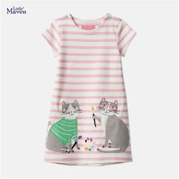 

Little Maven 2020 Summer New Short sleeve Kids Girls Clothes Children kids girl Cute Cat Embroidery dress Dresses 2-7 Years