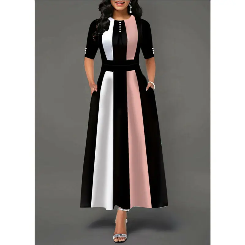 Vervagen Zielig Word gek S-xxl Plus Size Long Maxi Dress Women Striped Color Print - AliExpress