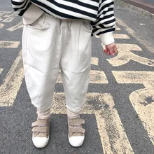 Детская одежда; сезон осень; Детские Универсальные Длинные брюки в Корейском стиле для маленьких девочек; повседневные брюки для мальчиков