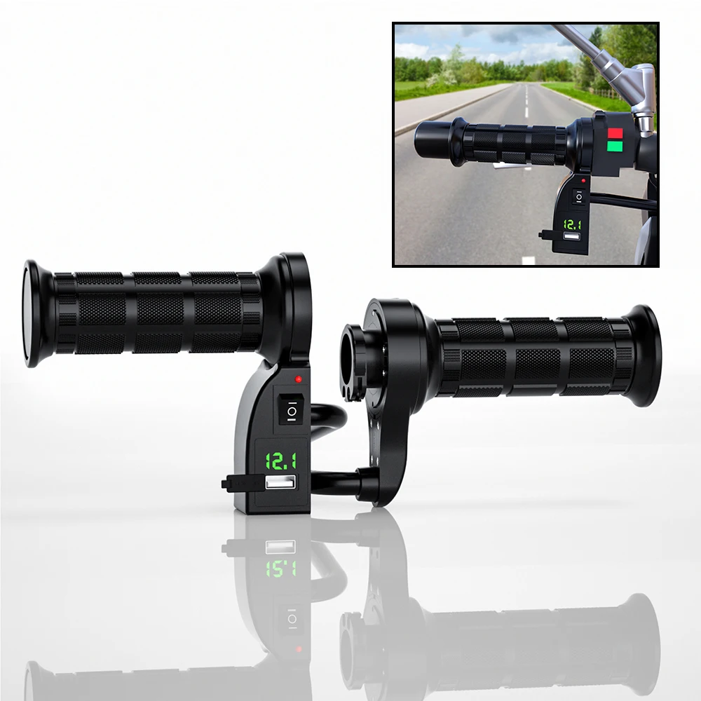 

12V 22mm Motorcycle Adjustable Heating Grips With USB Charger Handlebar ATV Electric Hot Heated Grips Motorcross Cuffs Warmer