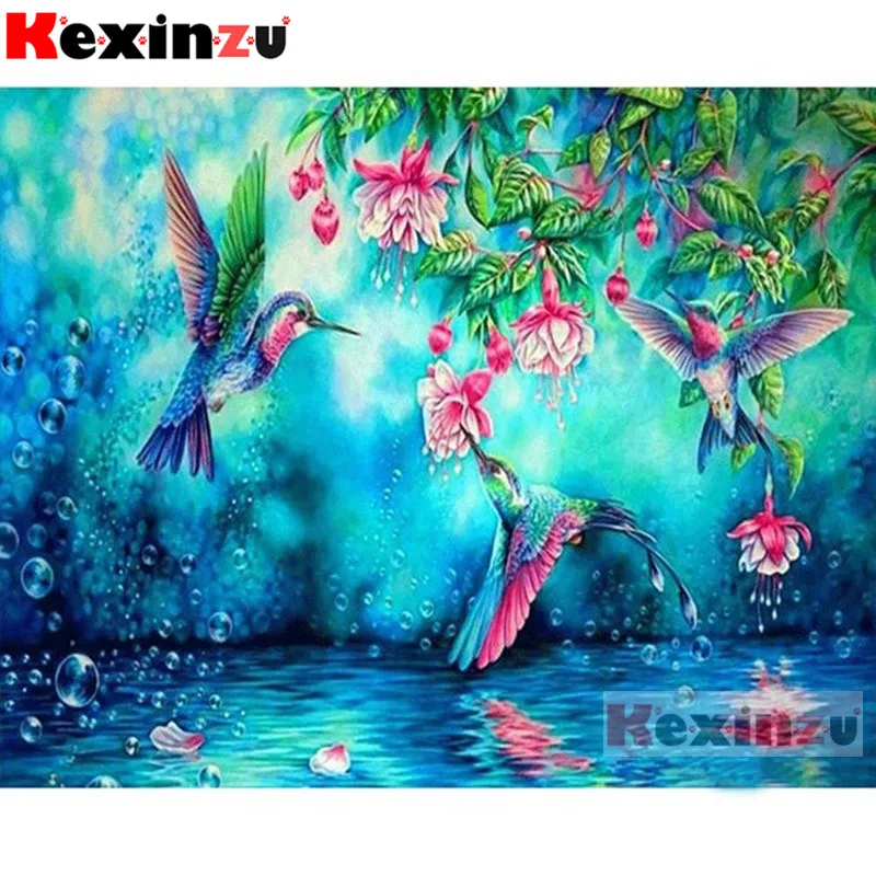 5D полноразмерная/круглая Алмазная картина Kexinzu цветок Колибри 3D вышивка