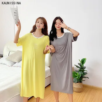 

Comfortable Nightdress Women Long Nightgown Sleepwear Dress Short Sleeve Plus Size Loose Candy Color Nightwear Sleepshirts Dress