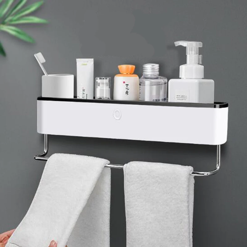 

Bathroom Shelf Organizer Wall Mounted Shampoo Rack Shower Storage Rack No Drilling Holder with Towel Bar Bathroom Accessories