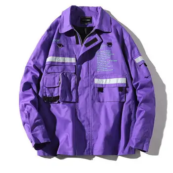 

Men's jacket solid color fashion loose simple men's coat hip hop casual big pocket coat coat 3 colors purple black red