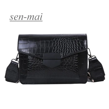 

sen-mai new mini handbags women fashion ins ultra fire retro wide shoulder strap messenger bag purse simple style Crossbody Bags