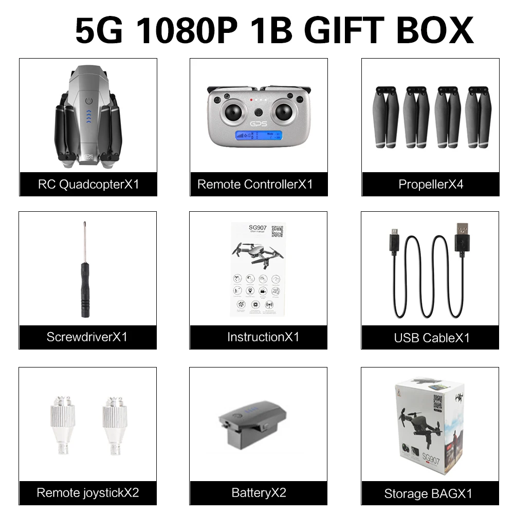 SG907 gps Дрон с 4K HD двойной камерой Широкий угол анти-встряхивание Wi-Fi FPV RC Квадрокоптер складной дроны Профессиональный gps Следуйте за мной - Цвет: 5G 1080P 1B gift box