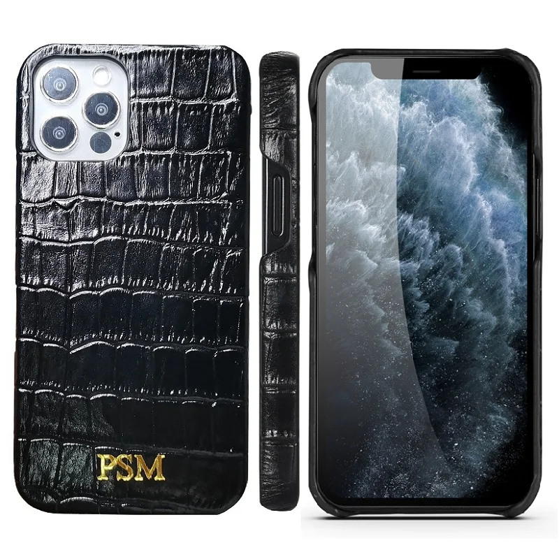 CUSTOM NAME Initials Letter Logo Genuiune Leather Case For iPhone 11 12 Mini Pro Max 11Pro Cover mobile phone accessory dropship