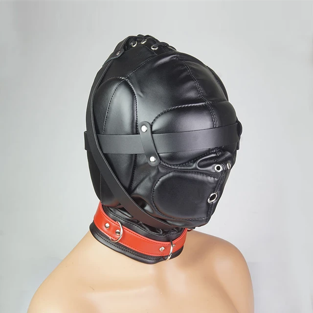 Benda maschera BDSM, cappuccio per giochi di ruolo con foro per  respirazione in pelle, Bondage imbottito