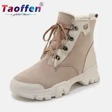 Taoffen/ Женская прогулочная обувь из натуральной кожи; женские кроссовки с круглым носком; повседневные Зимние Теплые ботильоны на меху; Размеры 35-39