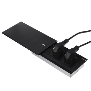 

UK EU Socket Black ALL Aluminum Alloy Plate Slide Type 3 Power Dual USB Charge Port Office Table Outlet Matte Cover