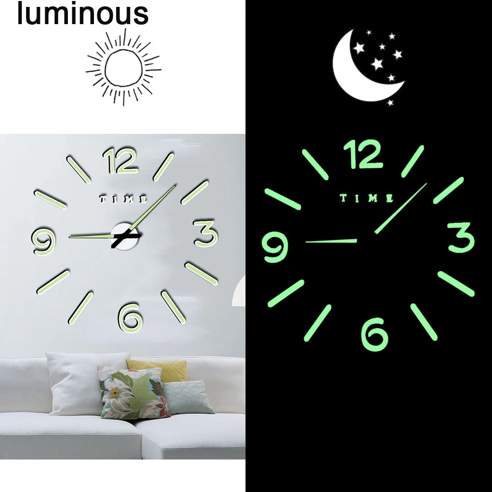 B luminous 3D светящиеся большие настенные часы зеркальные настенные наклейки Diy Декор для дома в гостиную модные часы поступление кварцевые большие настенные часы - Цвет: B luminous