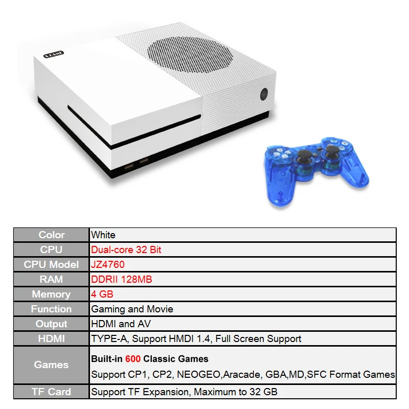 Video Game Console HD TV Game Console 4GB Support HDMI TV Out built-in 600 Classic Games for GBA/CP1/CP2/SMD/SNES/NES/FC Format
