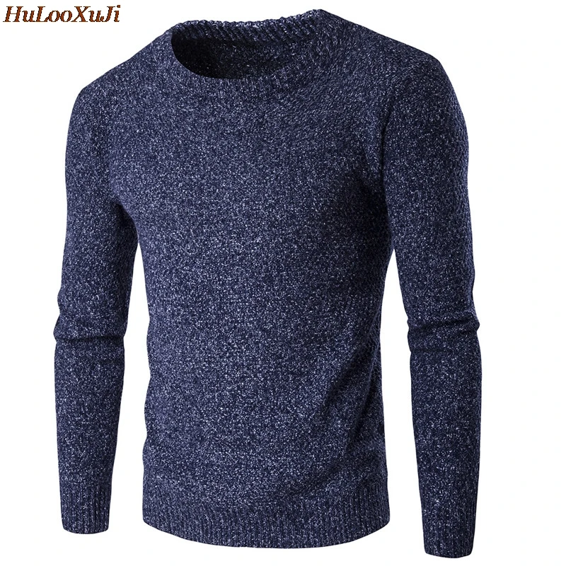 HuLooXuJi/Брендовые мужские повседневные свитера с круглым вырезом; тонкие однотонные осенне-зимние теплые толстые мужские свитера для влюбленных; размеры США: XS-L