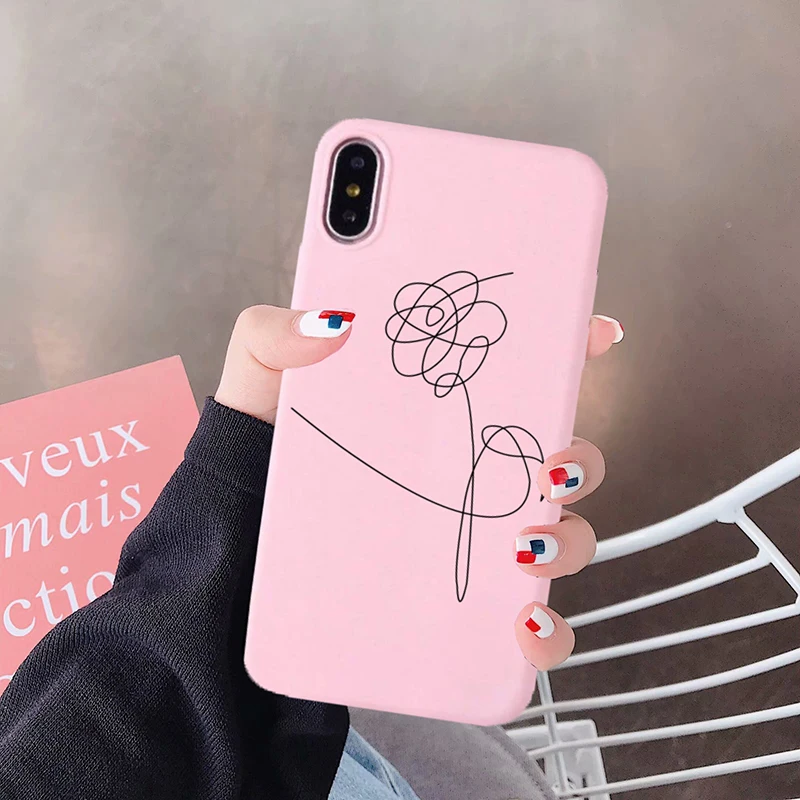 

Love yourself Flower Case For iPhone XR X Xs Max 11 8 7 6 Plus 6S 5S SE Abstract Art Line Soft Silicone Phone Cover Coque