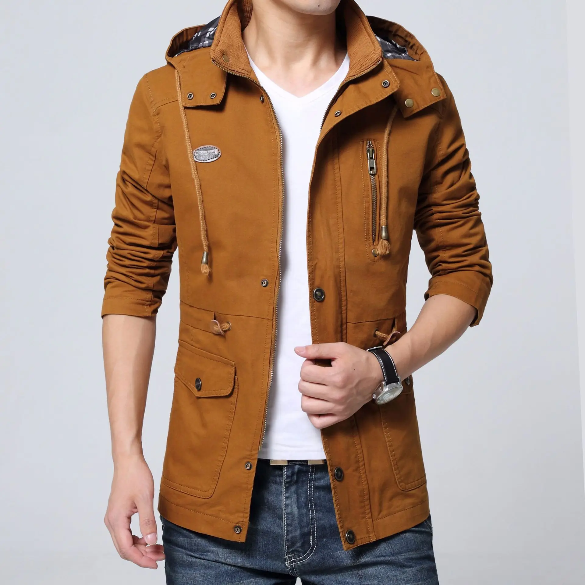 

New Style Casual Jacket Men's Windbreaker Korean-style Slim Fit Coat Men Solid Color Fold-down Collar Versitile Fashion