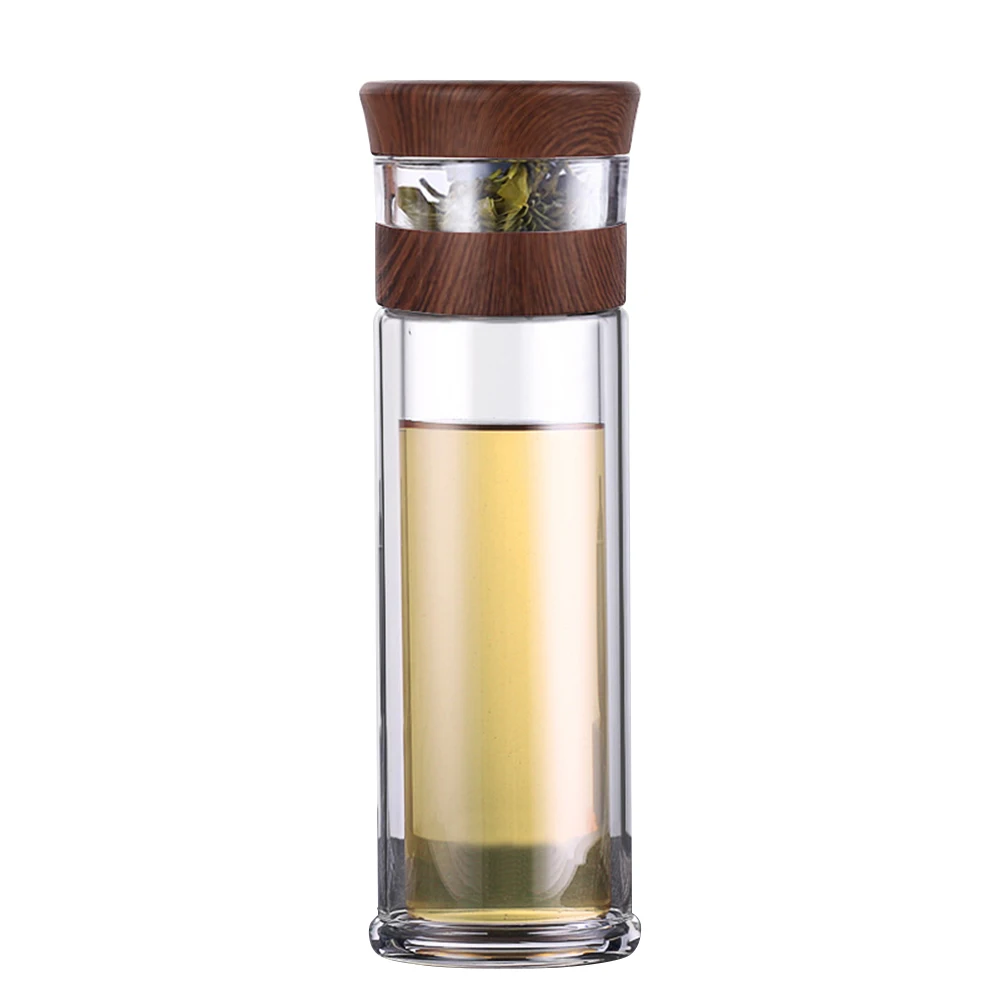 Brown 400ml 300 мл/400 мл бизнес-Тип стеклянная бутылка для воды Бутылка с фильтром для заварки чая из нержавеющей стали с двойными стенками Стекло спортивная машина для воды - Цвет: Brown 400ml