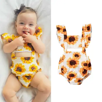 

Toddler Kids Baby Girl Summer Floral Clothes Sunflower Jumpsuit Playsuit Outfit