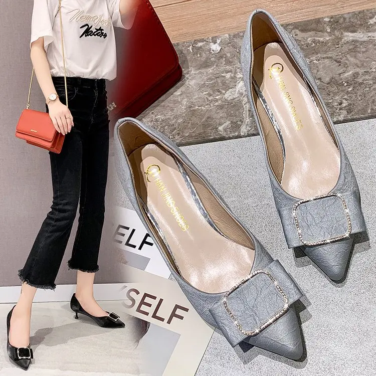 

Liren 2019 Summer Fashion Sexy Lady Slip-on Sandals Pointed Wrapped Toe Shallow Hoof Heels Med High Heels Casual Women Shoes