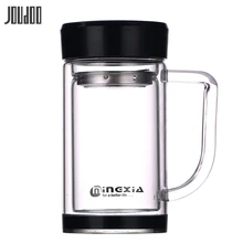 JOUDOO 400 мл Двойная Стенка офисная стеклянная чашка с крышкой Двойное стекло es бутылка для воды офисная бизнес бутылка воды