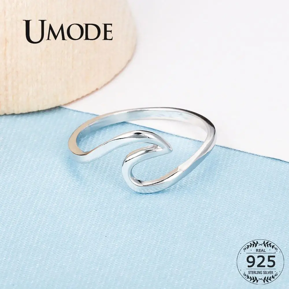 Женские волнистые кольца UMODE вечерние из стерлингового серебра 925 пробы в стиле