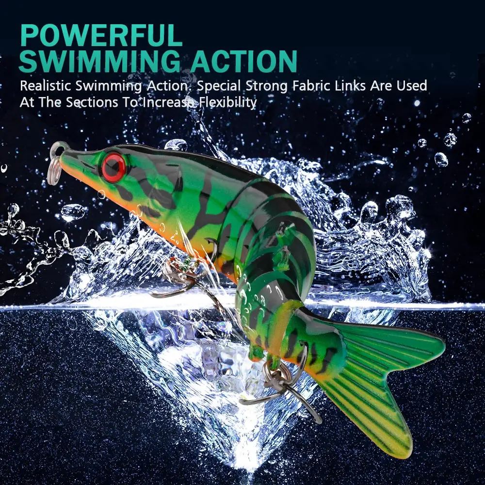 파이크 낚시를위한 GOBASS 100mm/125mm 싱킹 워 블러 8 세그먼트 멀티 관절 Swimbait 하드 인공 루어 낚시