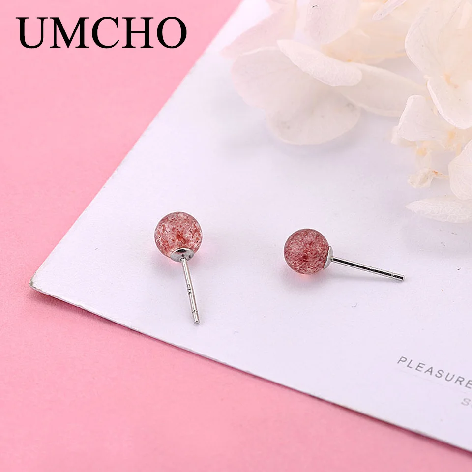 UMCHO розовый твердый 925 пробы Серебряный нано Клубника Кристалл серьги гвоздики для женщин Свадебная вечеринка подарок модные ювелирные изделия