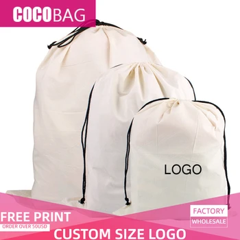 

Custom Logo Natural Pure Cotton Drawstring Bags Travel Laundry Toys Cloth Underwear Slippers Shoes Home Storage Packaging Bag