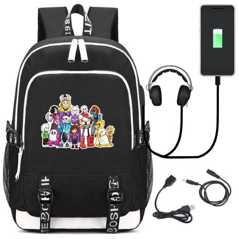 

Undertale Student School Bag Flowey Sans Papyrus USB Backpack Teenage Laptop Shoulders Bag Bookbags Women Backpack Travel bags